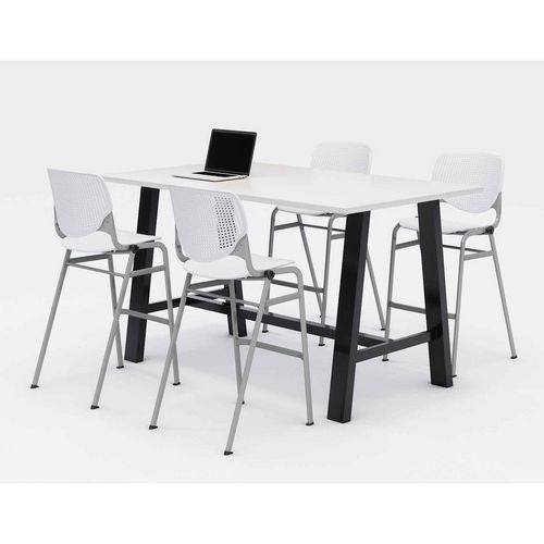 KFI Studios Midtown Bistro Dining Table With Four White Kool Barstools 36x72x41 Designer White