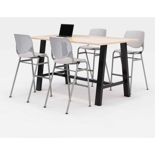 KFI Studios Midtown Bistro Dining Table With Four Light Gray Kool Barstools 36x72x41 Kensington Maple