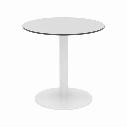 KFI Studios Eveleen Outdoor Patio Table With 2 Gray Powder-coated Polymer Chairs 30" Diax29h Designer White Ships In 4-6 Bus Days
