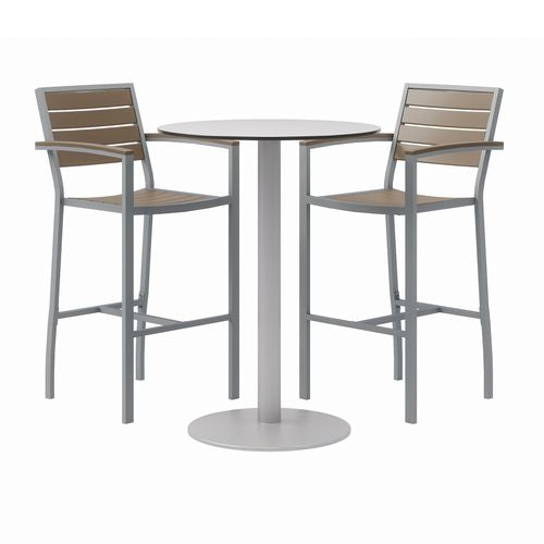 KFI Studios Eveleen Outdoor Bistro Patio Table 2 Mocha Powder-coated Polymer Barstools Round 30" Diax41h Grayships In 4-6 Bus Days