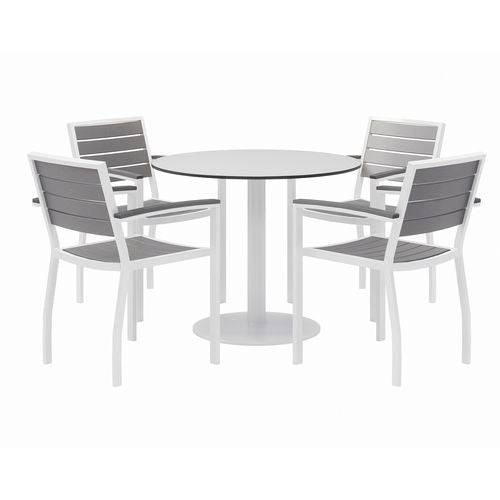 KFI Studios Eveleen Outdoor Patio Table W/four Gray Powder-coated Polymer Chairs Round 36" Diax29hwhite