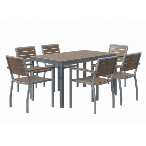KFI Studios Eveleen Outdoor Patio Table With Six Mocha Powder-coated Polymer Chairs 32x55x29 Mocha