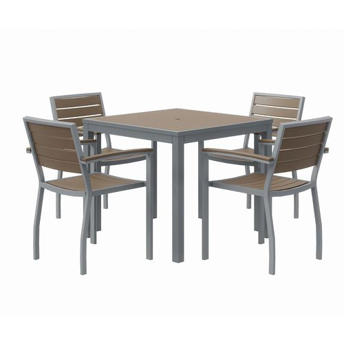 KFI Studios Eveleen Outdoor Patio Table With Four Mocha Powder-coated Polymer Chairs Square 32" Mocha