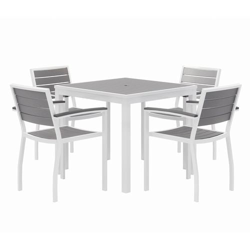 KFI Studios Eveleen Outdoor Patio Table With Four Gray Powder-coated Polymer Chairs 32" Square Gray