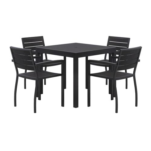 KFI Studios Eveleen Outdoor Patio Table With Four Black Powder-coated Polymer Chairs Square 35" Black