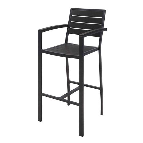 KFI Studios Eveleen Outdoor Bistro Patio Table With Four Black Powder-coated Polymer Barstools 32x55 Black Ships In 4-6 Bus Days