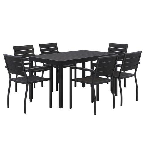 KFI Studios Eveleen Outdoor Patio Table With Six Black Powder-coated Polymer Chairs 32x55x29 Black