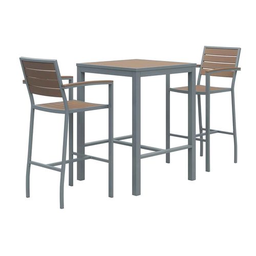 KFI Studios Eveleen Outdoor Bistro Patio Table With Two Mocha Powder-coated Polymer Barstools 30" Square Mocha Ships In 4-6 Bus Days