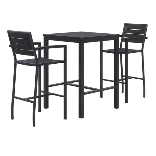 KFI Studios Eveleen Outdoor Bistro Patio Table With Two Black Powder-coated Polymer Barstools 30" Square Black Ships In 4-6 Bus Days