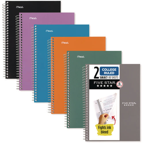 Five Star Wirebound Notebook 2-subject Medium/college Rule Assorted Cover Color (80) 9.5x6.52 Sheets 6/pack