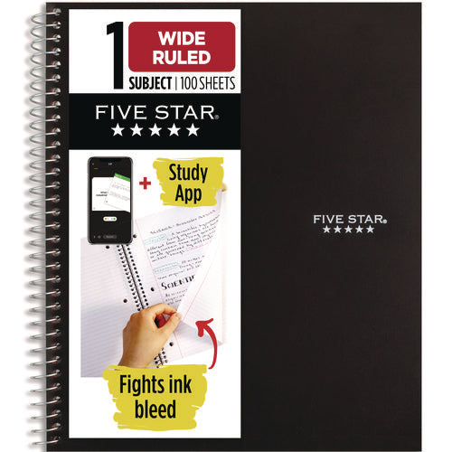 Five Star Wirebound Notebook 1-subject Wide/legal Rule Black Cover (100) 10.x8.63 Sheets