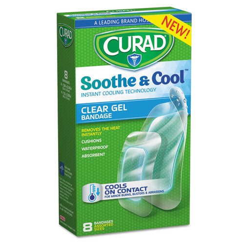 Curad Soothe And Cool Clear Gel Bandages Assorted Clear 8/box