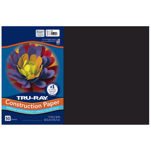 Pacon Tru-ray Construction Paper 76 Lb Text Weight 12x18 Black 50/pack 25 Packs/Case