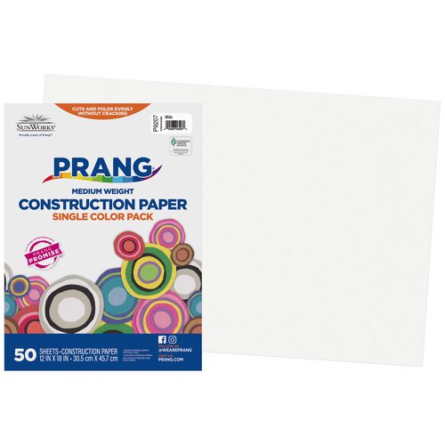 Prang Sunworks Construction Paper 50 Lb Text Weight 12x18 White 50/pack 25 Packs/Case