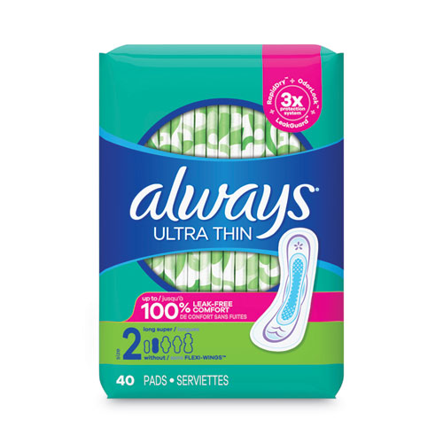 Always Ultra Thin Pads Super Long 10 Hour 40/pack 6 Packs/Case