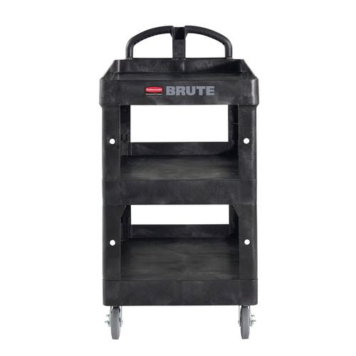 Rubbermaid Commercial Brute 3-shelf Heavy-duty Ergo Lipped Utility Cart Resin 3 Shelves 600 Lb Capacity 25.24"x44"x47" Black