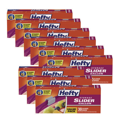 Hefty Slider Stand And Fill Food Storage Bags Gallon 10.56"x11" Clear 30 Bags/box 9 Boxes/Case