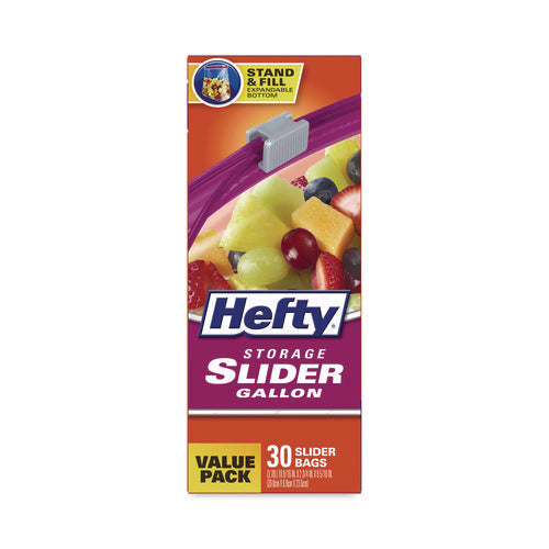 Hefty Slider Stand And Fill Food Storage Bags Gallon 10.56"x11" Clear 30 Bags/box 9 Boxes/Case