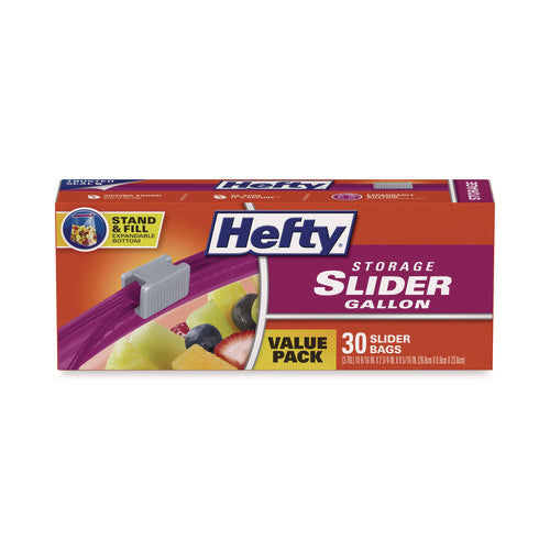 Hefty Slider Stand And Fill Food Storage Bags Gallon 10.56"x11" Clear 30 Bags/box 9 Boxes/Case