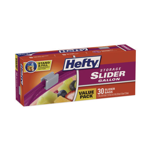 Hefty Slider Stand And Fill Food Storage Bags Gallon 10.56"x11" Clear 30 Bags/box 9 Boxes/Case