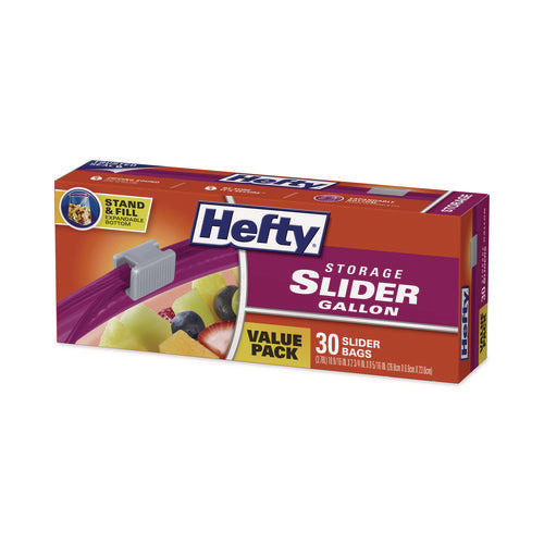 Hefty Slider Stand And Fill Food Storage Bags Gallon 10.56"x11" Clear 30 Bags/box 9 Boxes/Case