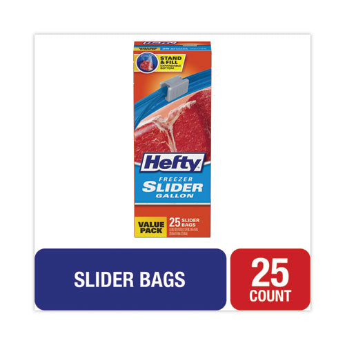 Hefty Slider Stand And Fill Freezer Storage Bags 1 Gal 10.56"x11" Clear 25 Bags/box 9 Boxes/Case