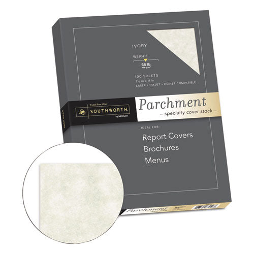 Southworth Parchment Specialty Paper 65 Lb Cover Weight 8.5x11 Ivory 100/box