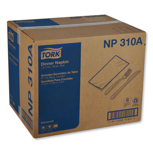 Tork Advanced Dinner Napkins 2 Ply 15"x16.25" 1/8 Fold White 375/packs 8 Packs/Case