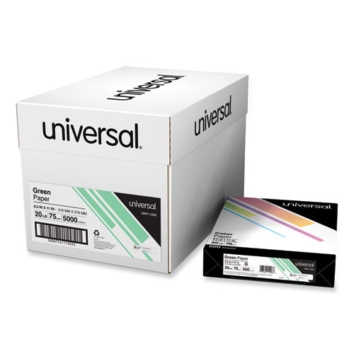 Universal Deluxe Colored Paper 20 Lb Bond Weight 8.5x11 Green 500 Sheets/ream 10 Reams/Case