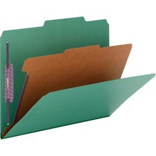 Four-section Pressboard Top Tab Classification Folders, Four Safeshield Fasteners, 1 Divider, Letter Size, Green, 10/box