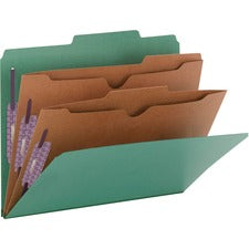 6-section Pressboard Top Tab Pocket Classification Folders, 6 Safeshield Fasteners, 2 Dividers, Letter Size, Green, 10/box