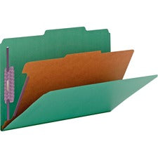 Four-section Pressboard Top Tab Classification Folders, Four Safeshield Fasteners, 1 Divider, Legal Size, Green, 10/box