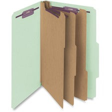 Pressboard Classification Folders, Eight Safeshield Fasteners, 2/5-cut Tabs, 3 Dividers, Legal Size, Gray-green, 10/box