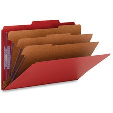 Eight-section Pressboard Top Tab Classification Folders, 8 Safeshield Fasteners, 3 Dividers, Legal Size, Bright Red, 10/box