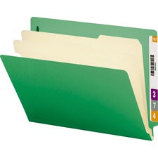 Colored End Tab Classification Folders With Dividers, 2" Expansion, 2 Dividers, 6 Fasteners, Letter Size, Green, 10/box