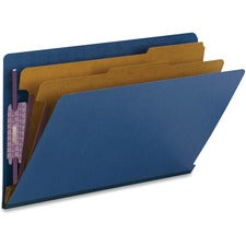 End Tab Pressboard Classification Folders, Six Safeshield Fasteners, 2" Expansion, 2 Dividers, Legal Size, Dark Blue, 10/box