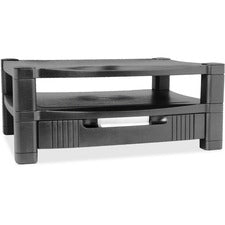 Two-level Monitor Stand, 17" X 13.25" X 3.5" To 7", Black, Supports 50 Lbs