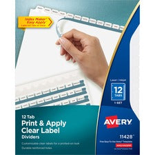 Print And Apply Index Maker Clear Label Dividers, 12-tab, White Tabs, 11 X 8.5, White, 1 Set