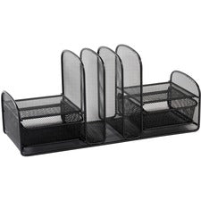 Onyx Mesh Desk Organizer, Three Sections/two Baskets, Steel Mesh, 17 X 6.75 X 7.75, Black