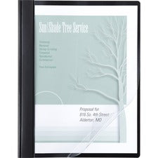 Clear Front Vinyl Report Cover, Prong Fastner, 0.5" Capacity, 8.5 X 11, Clear/black, 10/pack