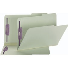 Recycled Pressboard Folders, Two Safeshield Coated Fasteners, 2/5-cut: Right, 2" Expansion, Legal Size, Gray-green, 25/box