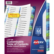 Customizable Toc Ready Index Double Column Multicolor Tab Dividers, 32-tab, 1 To 32, 11 X 8.5, White, 1 Set