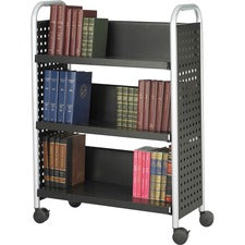 Scoot Single-sided Book Cart, Metal, 3 Shelves, 33" X 14.25" X 44.25", Black