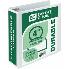 Earth's Choice Plant-based Round Ring View Binder, 3 Rings, 4" Capacity, 11 X 8.5, White