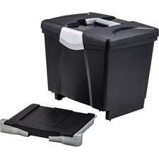 Portable File Box With Drawer, Letter Files, 14" X 11.25" X 14.5", Black