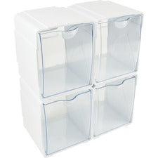 Tilt Bin Interlocking 4-bin Organizer, Plastic, 4.63 X 4.88 X 5.5, White/clear