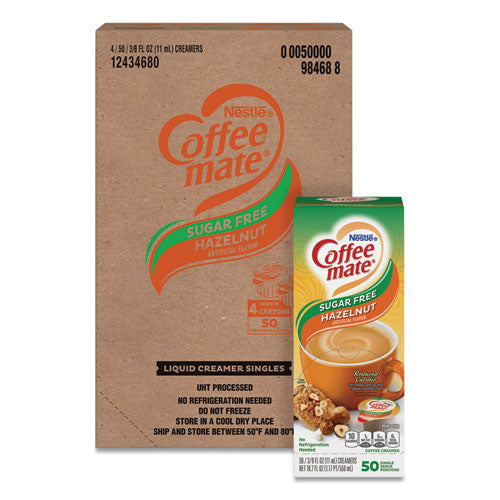 Liquid Coffee Creamer, Sugar Free Hazelnut, 0.38 Oz Mini Cups, 50/box, 4 Boxes/carton