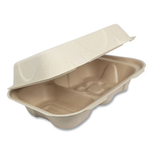 Fiber Hinged Hoagie Box Containers, 2-compartment, 9 X 6 X 3, Natural, Paper, 500/carton