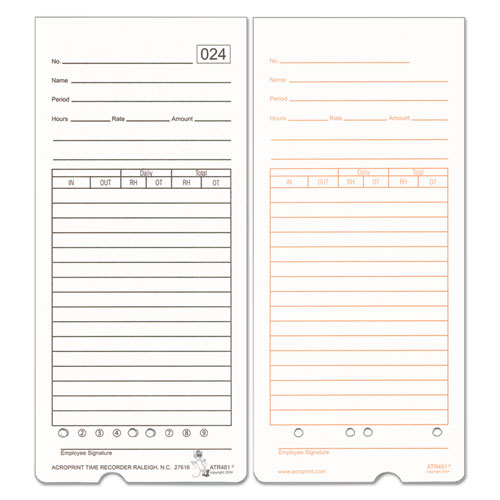 Time Clock Cards For Acroprint Atr480, Two Sides, 7.5 X 3.35, 50/pack