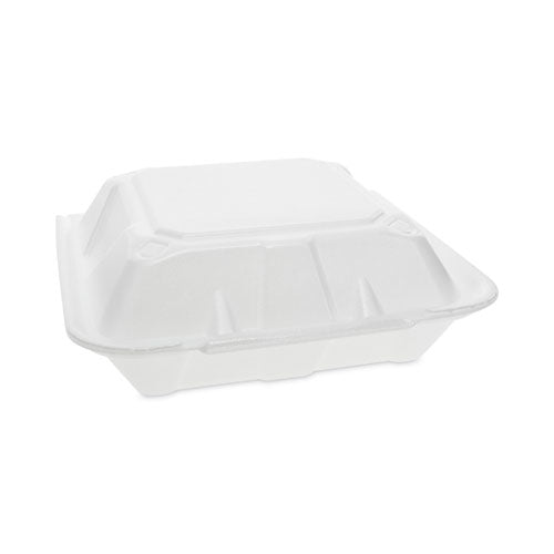 Vented Foam Hinged Lid Container, Dual Tab Lock, 9.13 X 9 X 3.25, White, 150/carton